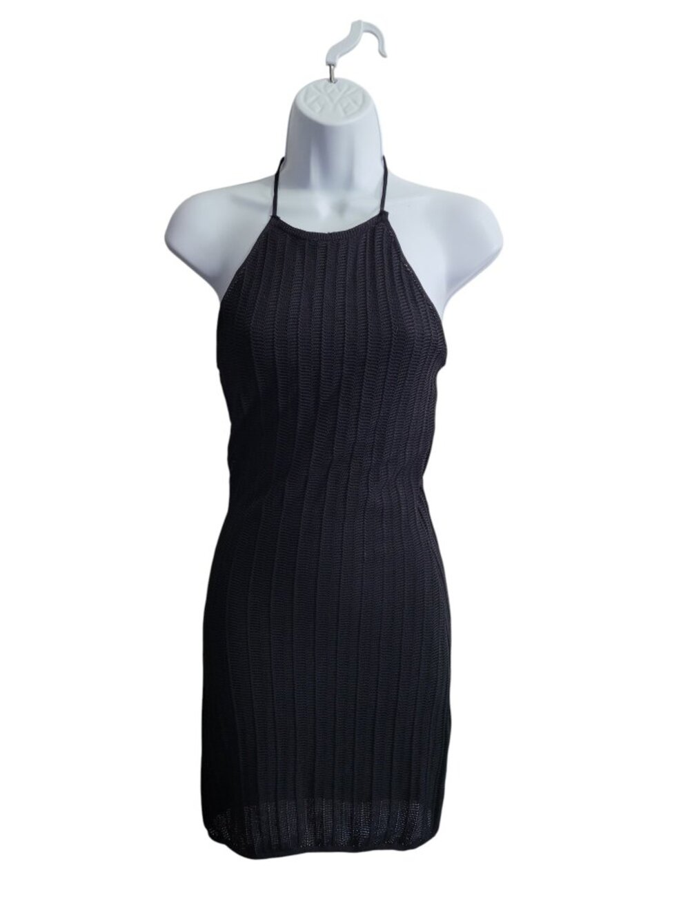 Mable Black Mesh Crochet Halter Mini Dress Size Small - Picture 3 of 9